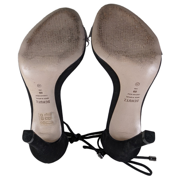 Schutz Black Suede Clear Strap Josseana Sandal Heels Size 5 - Picture 7 of 8